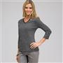 3/4 Sleeve V-Neck Top, Black & White, small