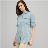 Roll Sleeve Blouse., Chambray Blue, medium