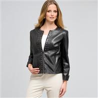Leather Top Front Studded Jacket, Black, medium
