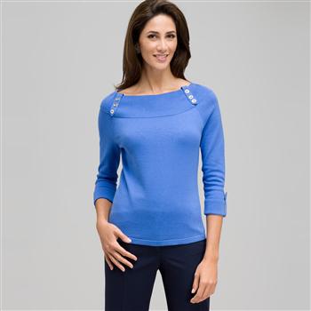3/4 Sleeve Boat Neck Knit, Blue Fox, large