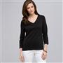 3/4 Sleeve V-Neck Top, Black, small