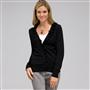 Ruffle Front V-Neck Cardigan, Black, small