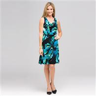 Island Floral Cowl Neck Dress, Aqua Multi, medium