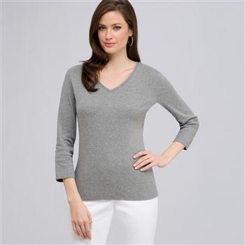 3/4 Sleeve V-Neck Top, Grey Heather, large